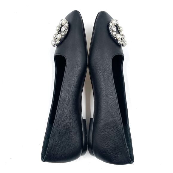 Alohas Bella Crystal Ballet Flats Black Pearl Leather Square Toe Sz 37 / 6.5 - Picture 7 of 10